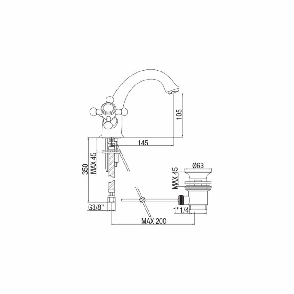 Miscelatore Monoforo Alto per Lavabo Bagno in Ottone Made in Italy - Lisca Viadurini