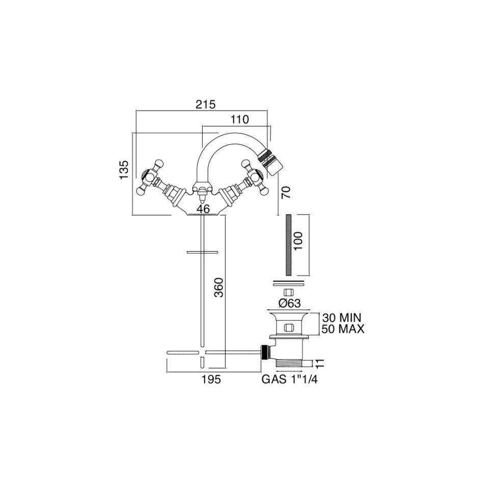 Miscelatore Monoforo da Bidet Vintage in Ottone Made in Italy – Elisea Viadurini