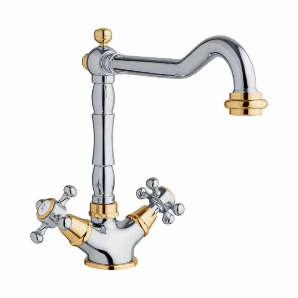 Miscelatore Monoforo per Lavabo in Ottone Design Classico Made in Italy - Castor Viadurini