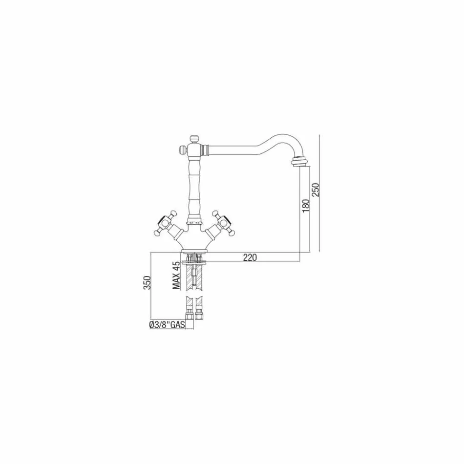 Miscelatore Monoforo per Lavabo in Ottone Design Classico Made in Italy - Castor Viadurini