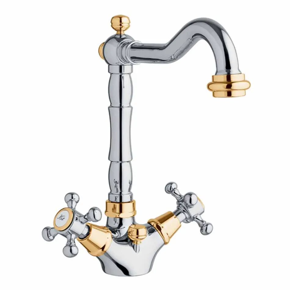 Miscelatore Monoforo per Lavabo in Ottone Design Classico Made in Italy - Lisca Viadurini