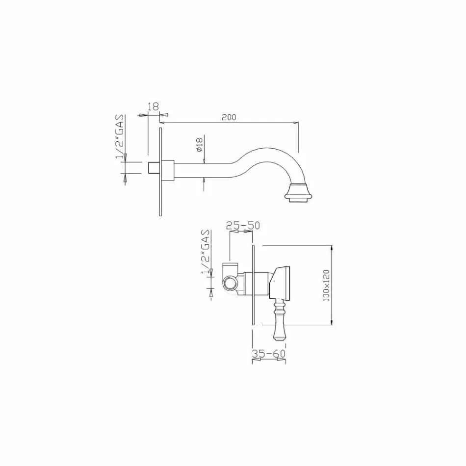 Miscelatore per Lavabo a Muro in Ottone Made in Italy - Neno Viadurini