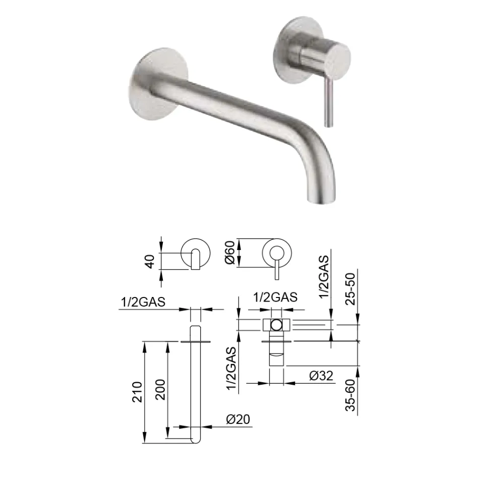 Miscelatore per Lavabo ad Incasso in Acciaio Inossidabile AISI 316L - Artigli Viadurini