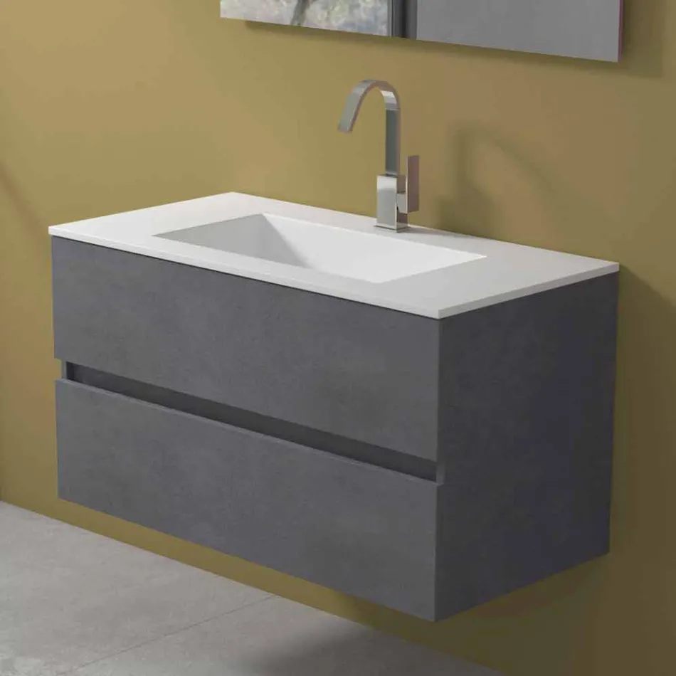 Mobile a Sospensione per il Bagno con Lavabo Integrato in 3 Dimensioni - Marione Viadurini