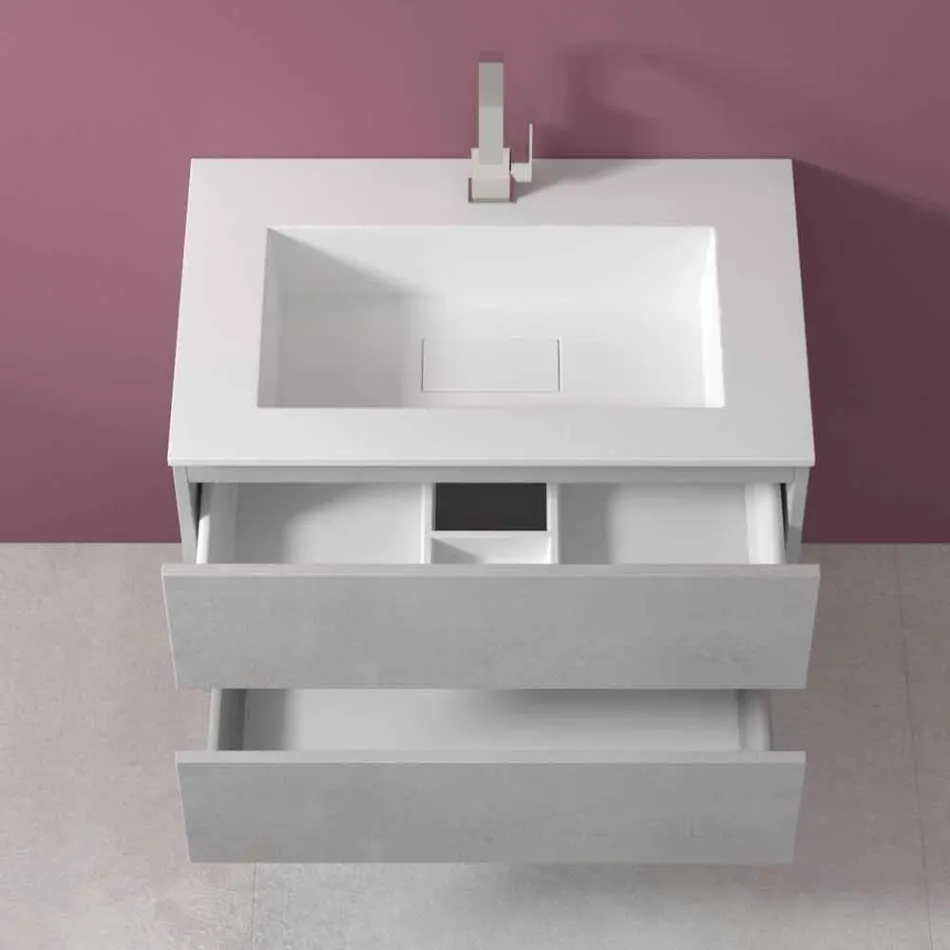 Mobile a Sospensione per il Bagno con Lavabo Integrato in 3 Dimensioni - Marione Viadurini