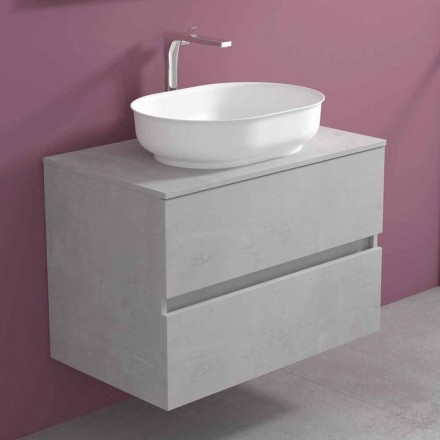Mobile Arredo Bagno a Sospensione e Lavabo Ovale, Design Moderno - Cesiro Viadurini