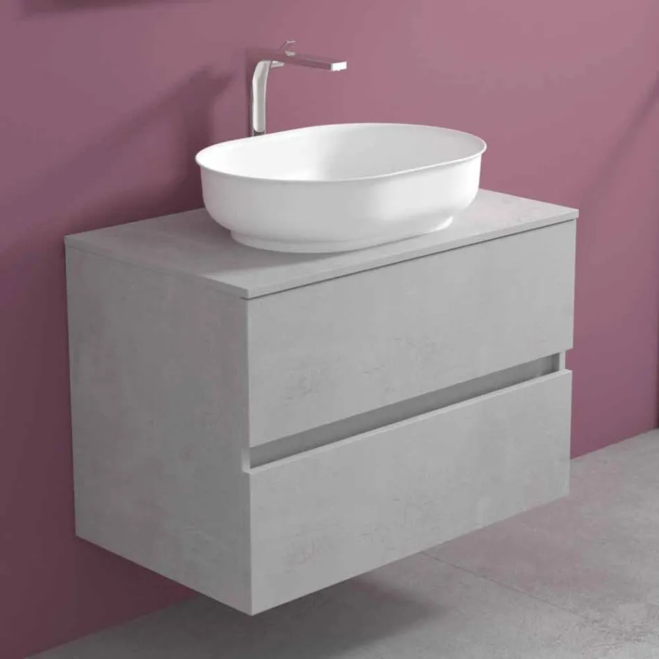 Mobile Arredo Bagno a Sospensione e Lavabo Ovale, Design Moderno - Cesiro Viadurini
