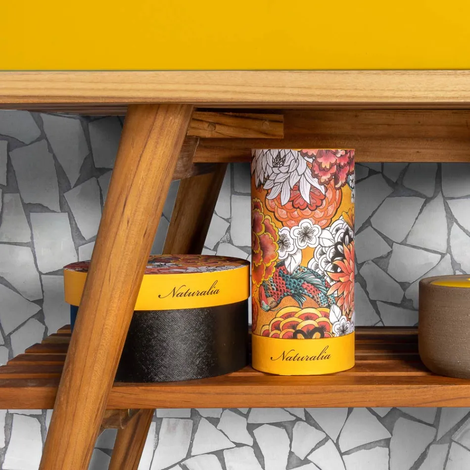 Mobile Arredo Bagno in Teak Naturale con Cassettiera Color Giallo - Gatien Viadurini