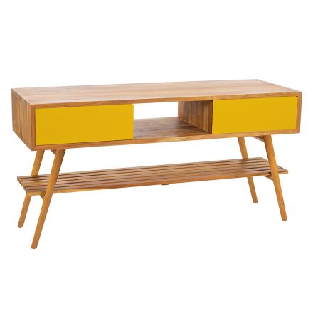 Mobile Bagno a Terra Giallo in Teak Naturale con Cassettiera  - Hamadou Viadurini