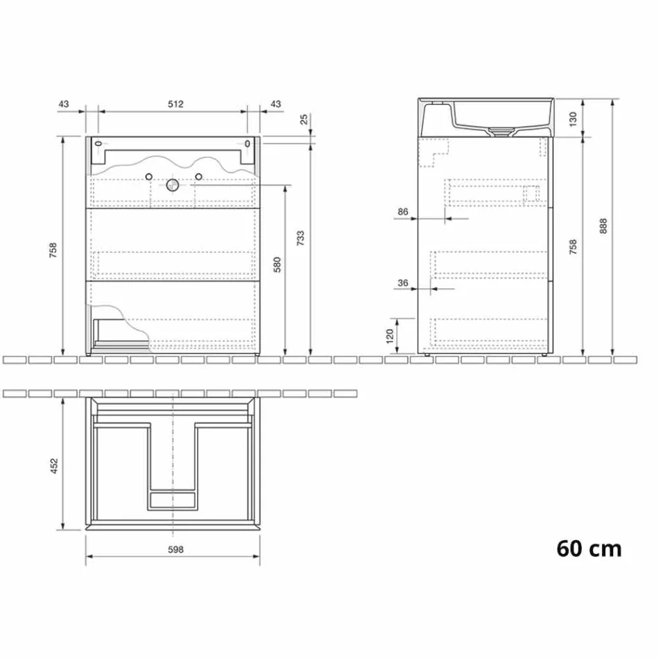 Mobile Bagno da Terra Design Moderno in Laminato con Lavabo in Resina - Pompei Viadurini