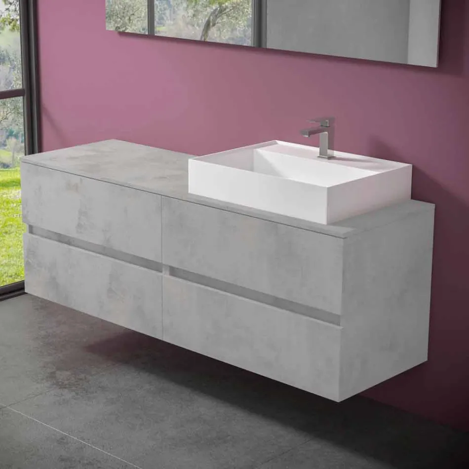 Mobile Bagno Design Moderno con Lavabo da Appoggio Dx o Sx 4 Finiture - Alchimeo Viadurini