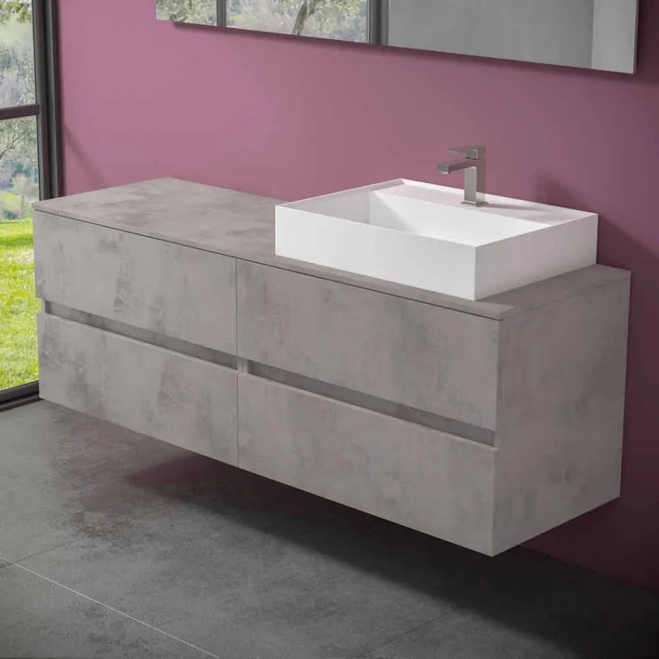 Mobile Bagno Design Moderno con Lavabo da Appoggio Dx o Sx 4 Finiture - Alchimeo Viadurini