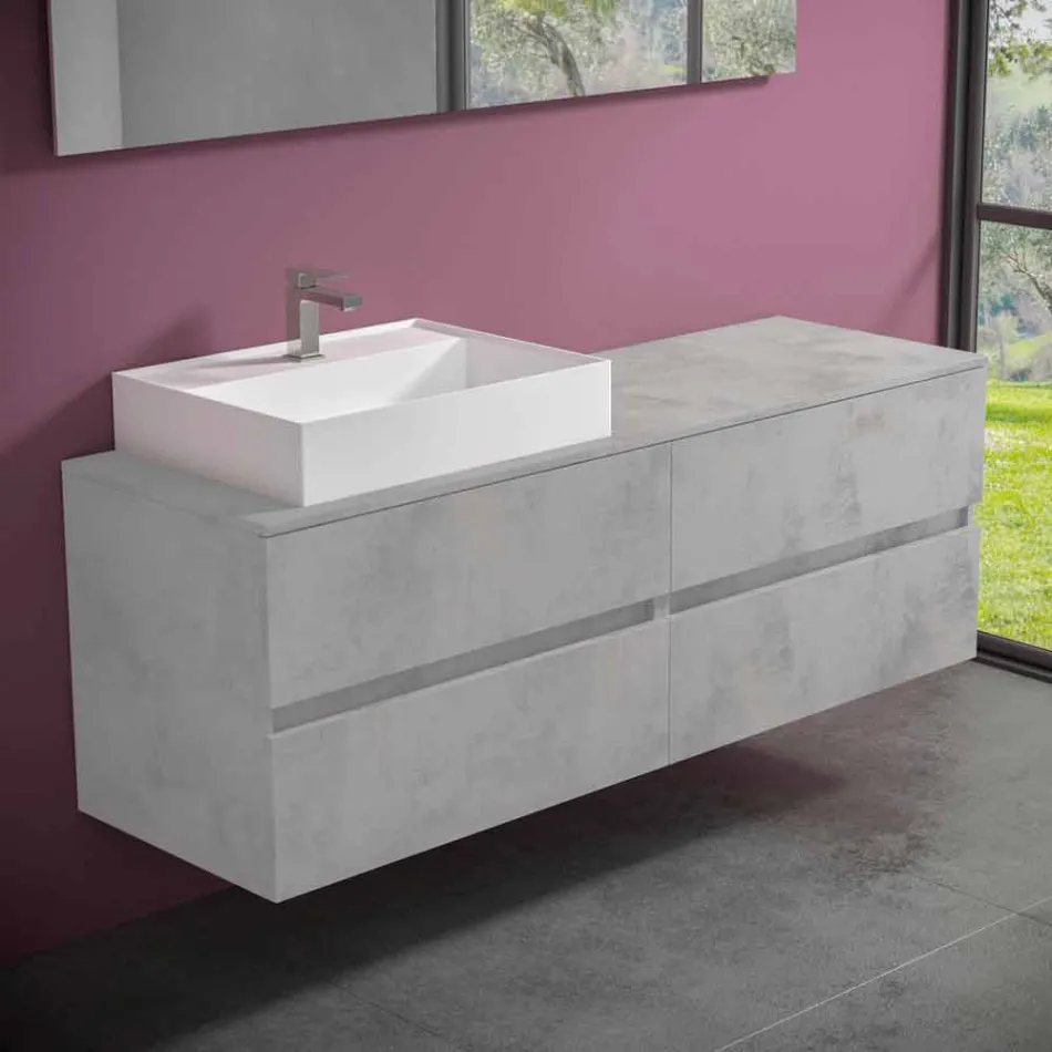 Mobile Bagno Design Moderno con Lavabo da Appoggio Dx o Sx 4 Finiture - Alchimeo Viadurini
