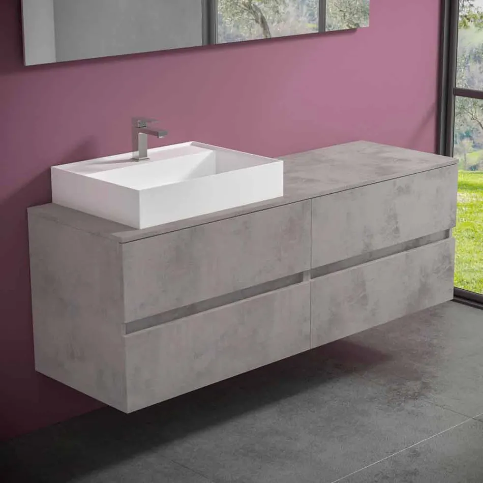 Mobile Bagno Design Moderno con Lavabo da Appoggio Dx o Sx 4 Finiture - Alchimeo Viadurini