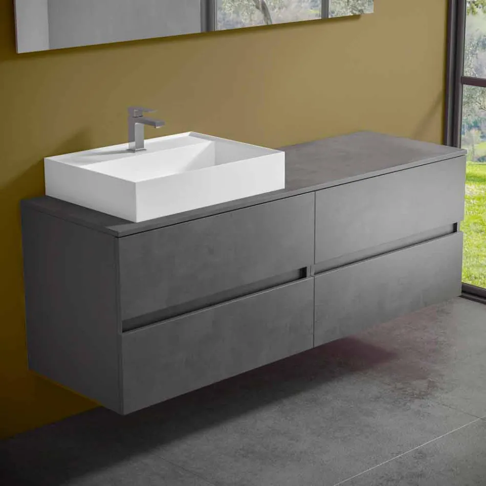 Mobile Bagno Design Moderno con Lavabo da Appoggio Dx o Sx 4 Finiture - Alchimeo Viadurini