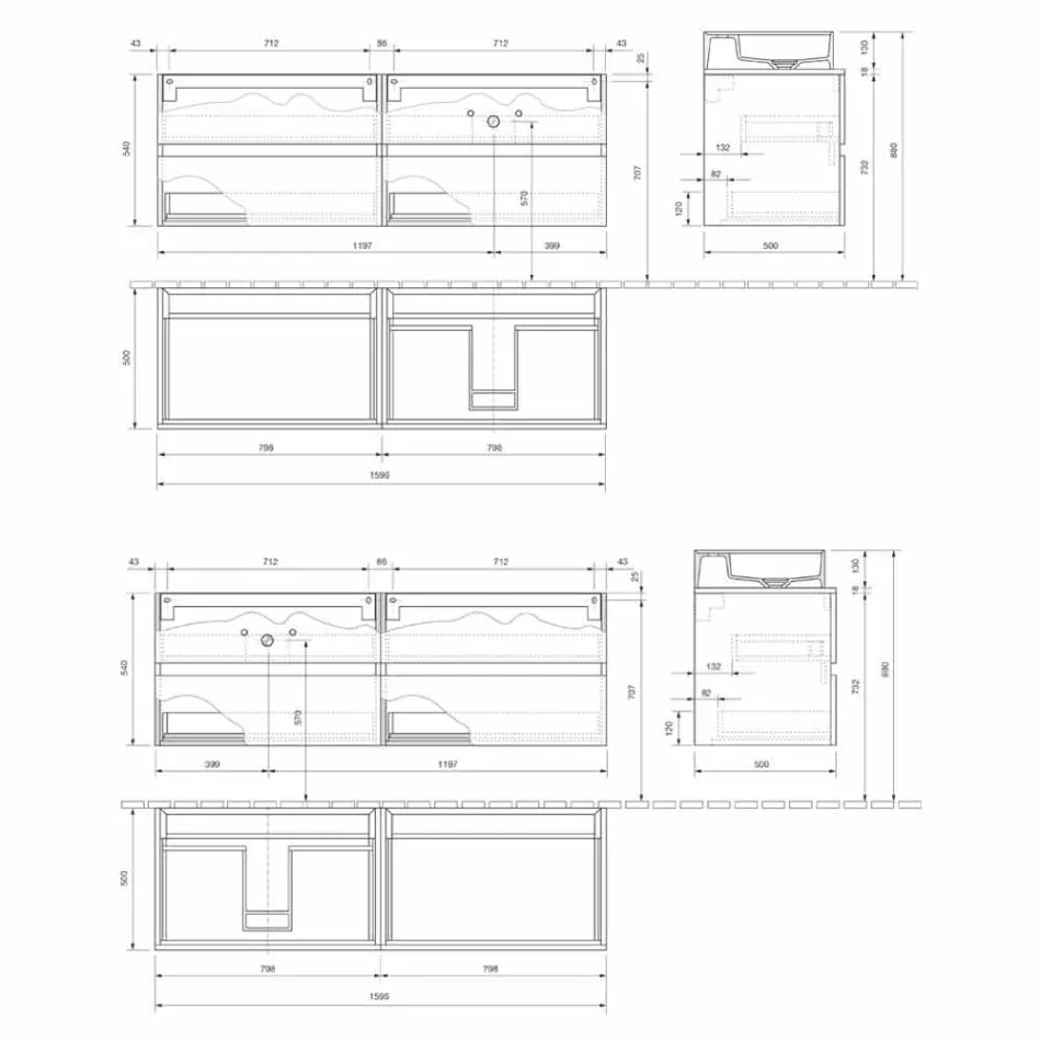 Mobile Bagno Design Moderno con Lavabo da Appoggio Dx o Sx 4 Finiture - Alchimeo Viadurini