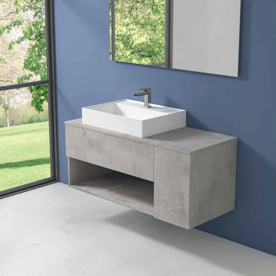 Mobile Bagno Design Sospeso con Lavabo da Appoggio Stile Moderno - Pistillo Viadurini