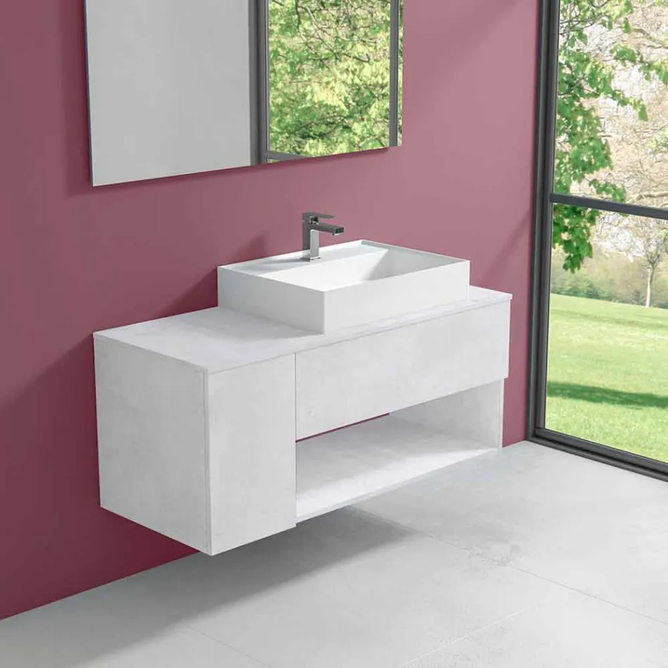 Mobile Bagno Design Sospeso con Lavabo da Appoggio Stile Moderno - Pistillo Viadurini