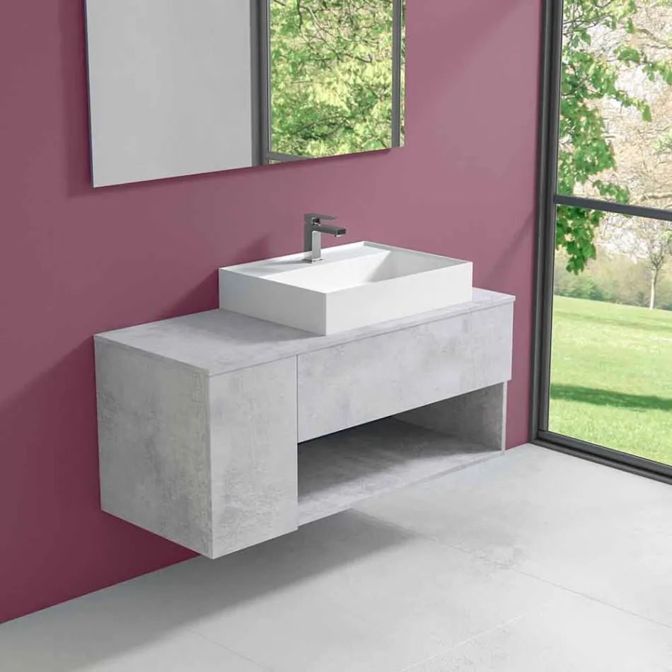 Mobile Bagno Design Sospeso con Lavabo da Appoggio Stile Moderno - Pistillo Viadurini
