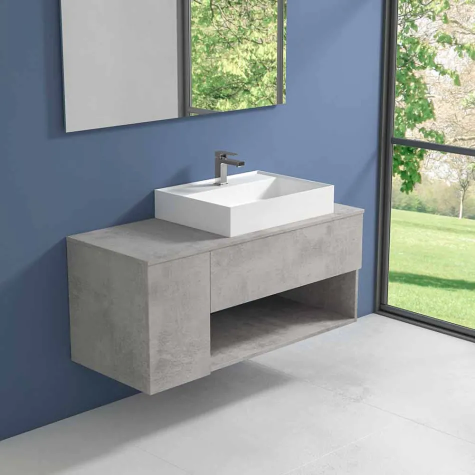 Mobile Bagno Design Sospeso con Lavabo da Appoggio Stile Moderno - Pistillo Viadurini