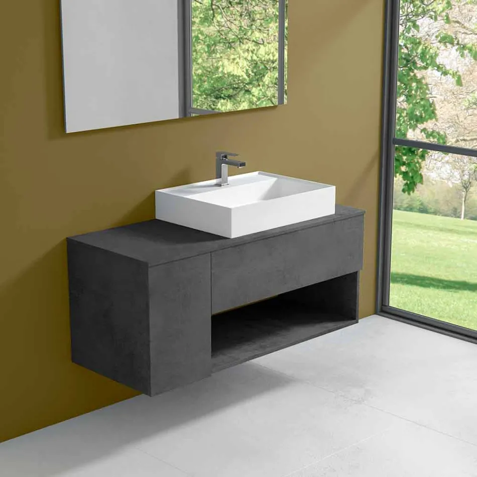 Mobile Bagno Design Sospeso con Lavabo da Appoggio Stile Moderno - Pistillo Viadurini