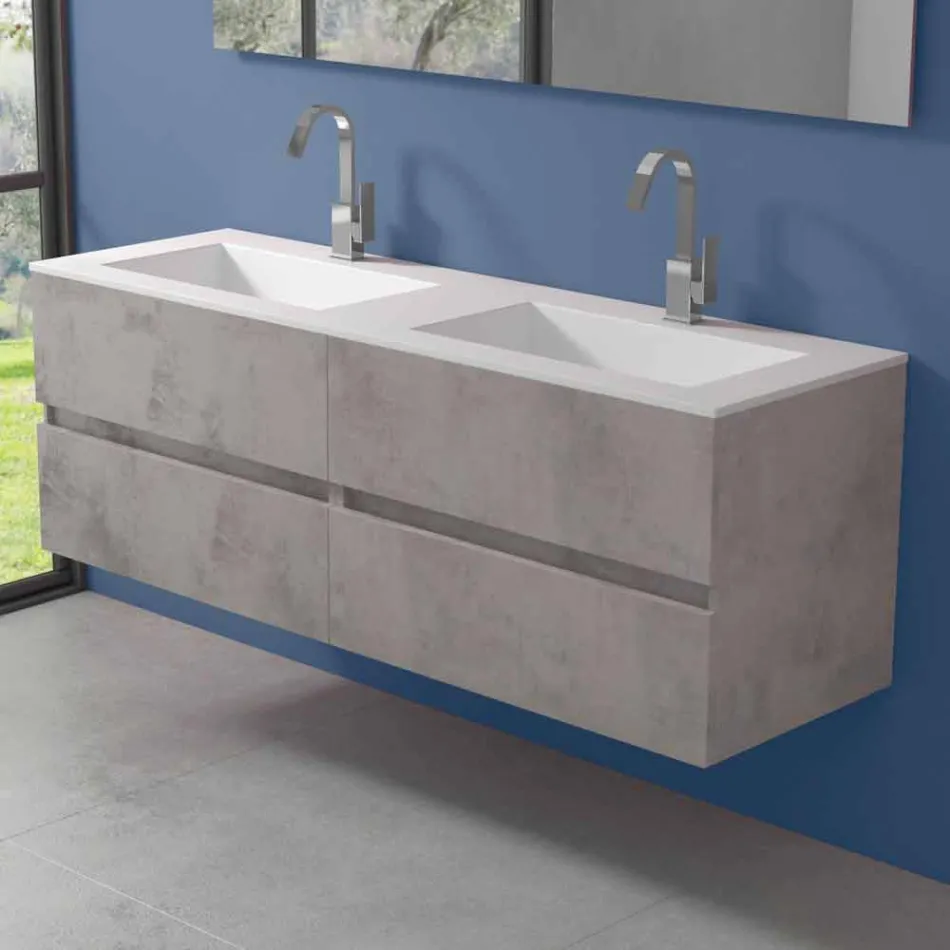 Mobile Bagno Doppio Lavabo, Design Moderno Sospeso in 4 Finiture - Doppietto Viadurini