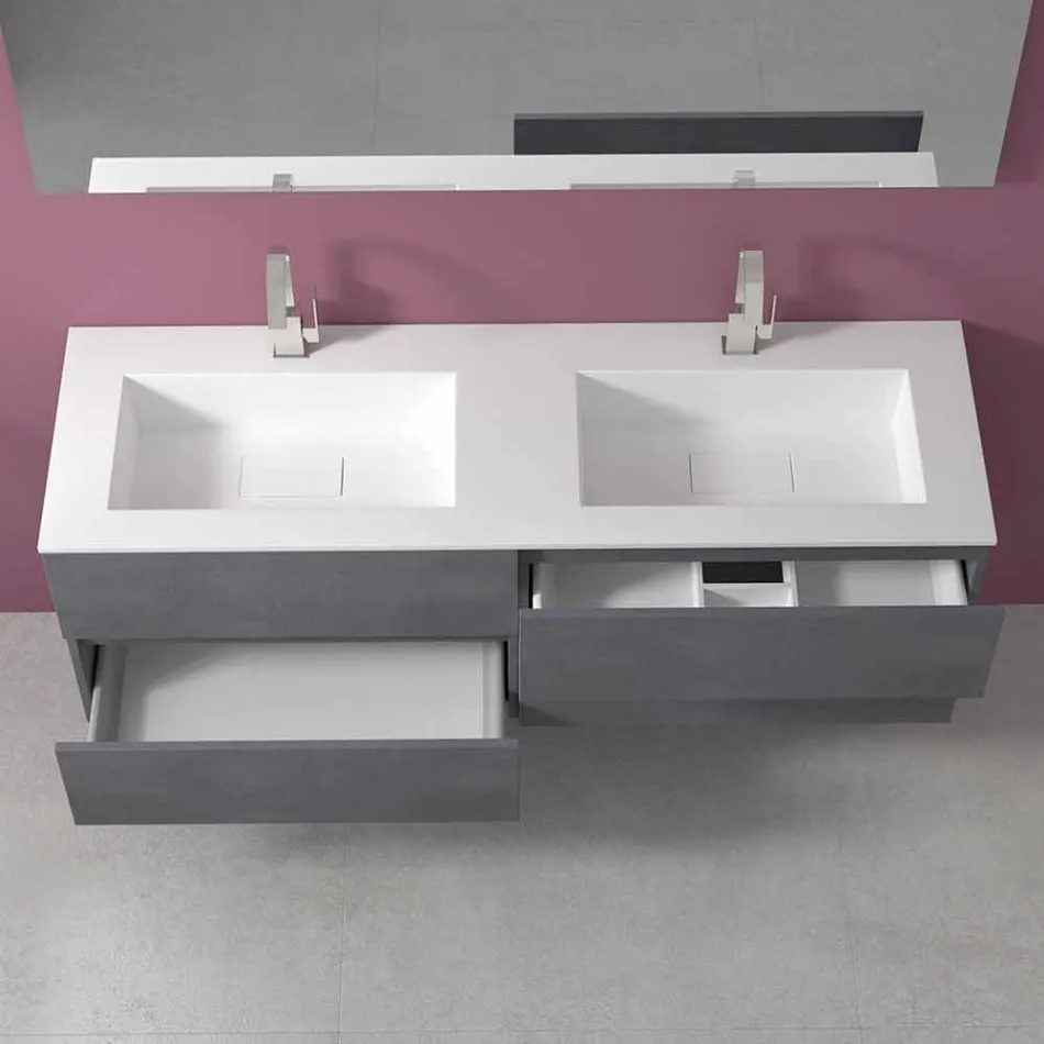 Mobile Bagno Doppio Lavabo, Design Moderno Sospeso in 4 Finiture - Doppietto Viadurini