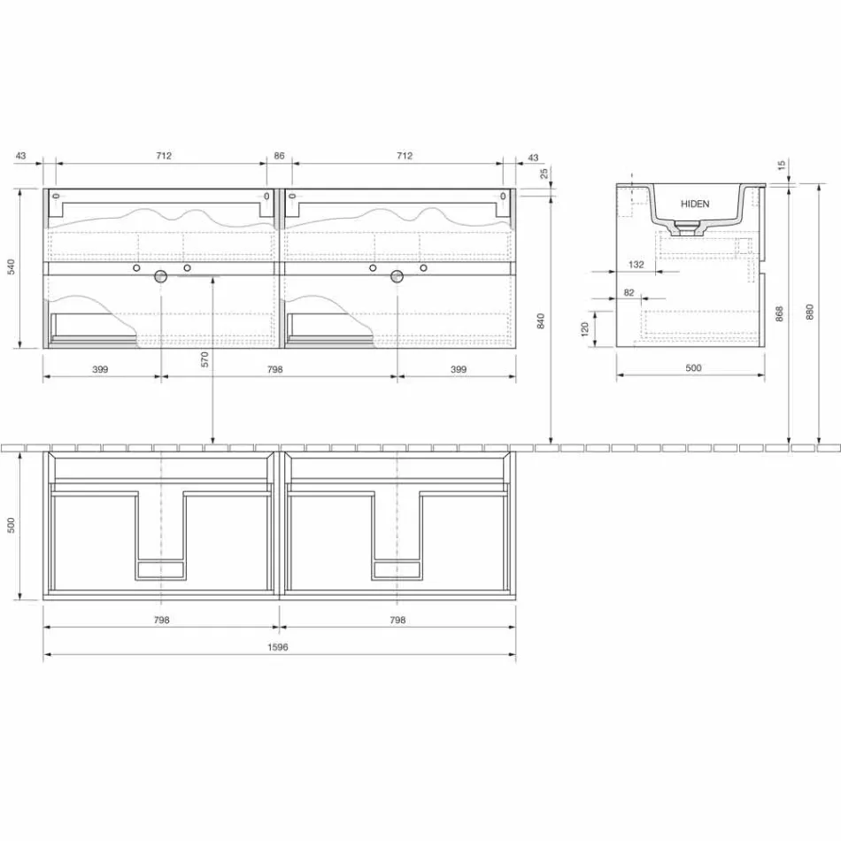 Mobile Bagno Doppio Lavabo, Design Moderno Sospeso in 4 Finiture - Doppietto Viadurini