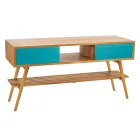 Mobile Bagno Moderno in Teak Naturale con Cassettiera Colore Blu  - Hamadou Viadurini