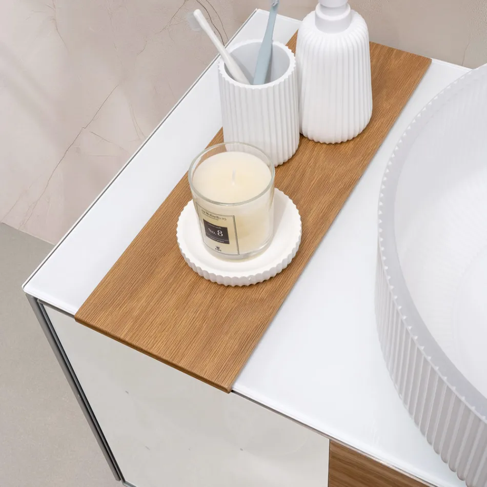 Mobile Bagno Sospeso 100 cm in Vetro 8 mm Temperato e Rovere Europeo - Excelsior Viadurini