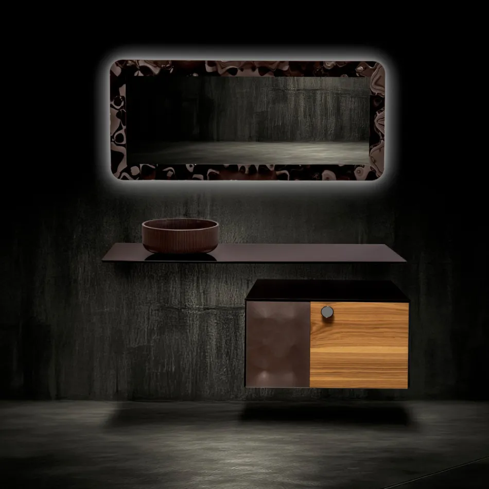 Mobile Bagno Sospeso 80 cm in Vetro 8 mm Temperato e Rovere Europeo - Excelsior Viadurini