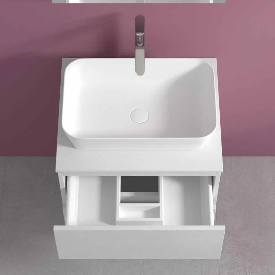 Mobile Bagno Sospeso con Lavabo da Appoggio Rettangolare, Design Moderno - Dumbo Viadurini