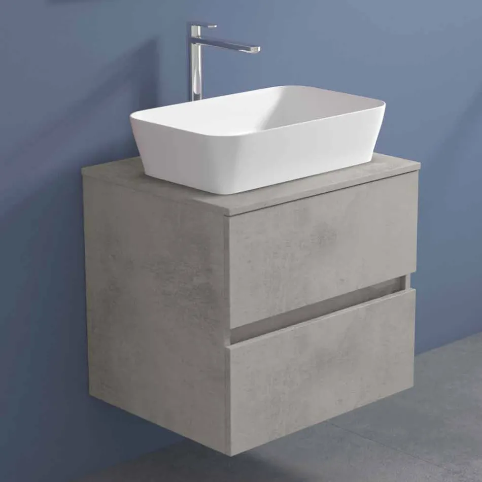 Mobile Bagno Sospeso con Lavabo da Appoggio Rettangolare, Design Moderno - Dumbo Viadurini