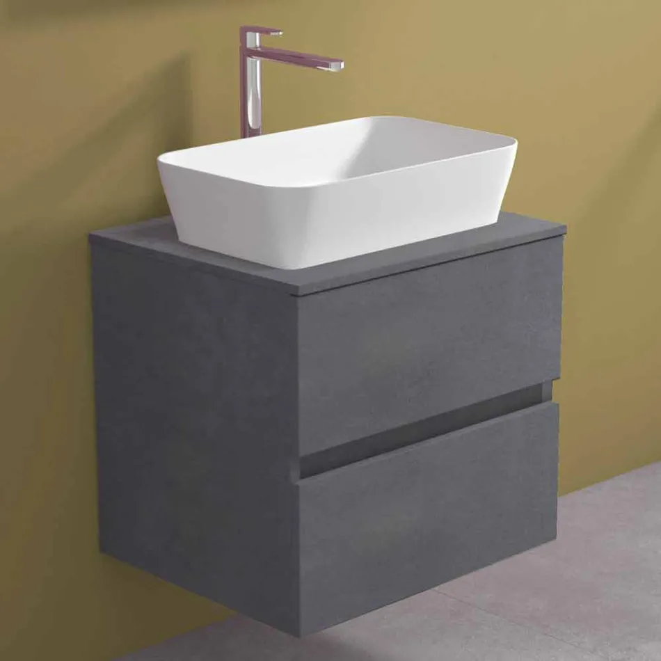 Mobile Bagno Sospeso con Lavabo da Appoggio Rettangolare, Design Moderno - Dumbo Viadurini