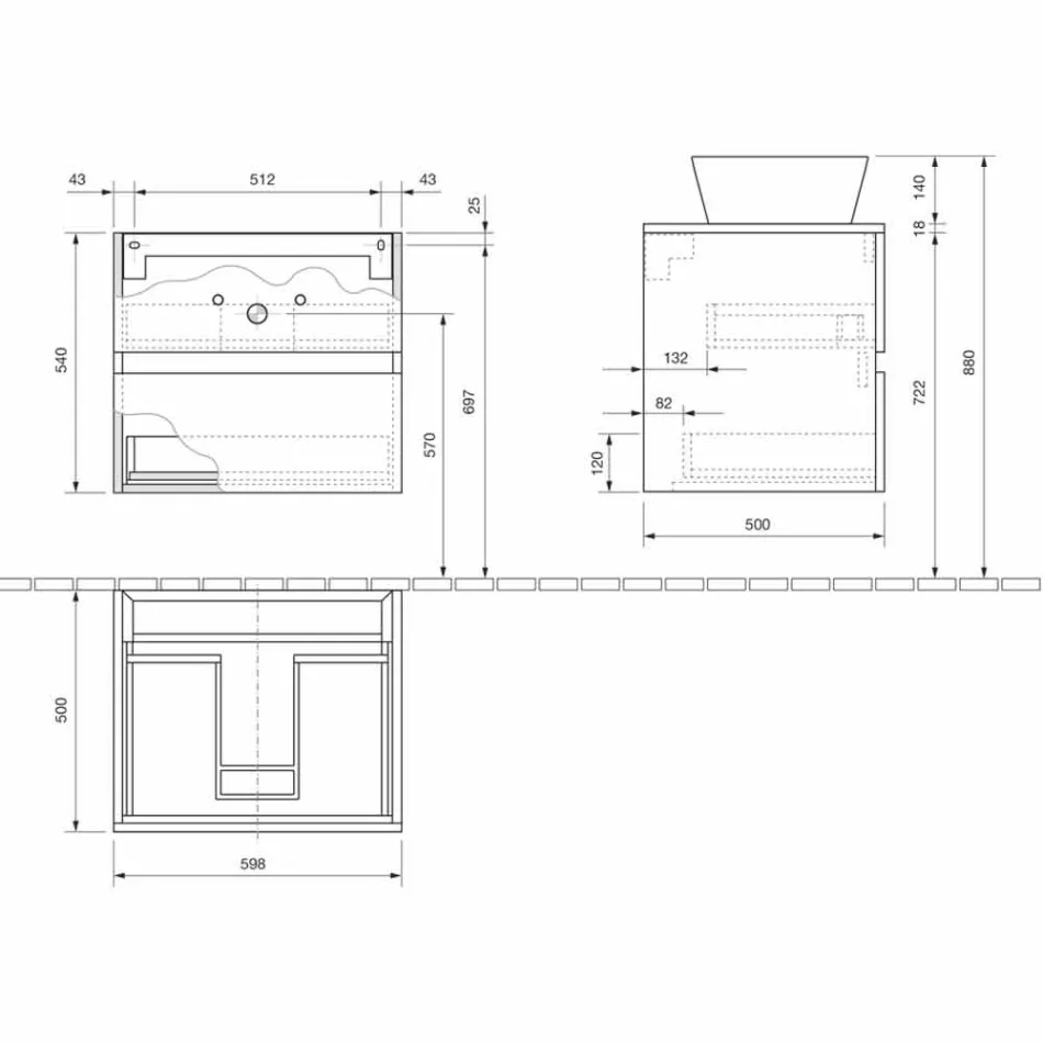 Mobile Bagno Sospeso con Lavabo da Appoggio Rettangolare, Design Moderno - Dumbo Viadurini