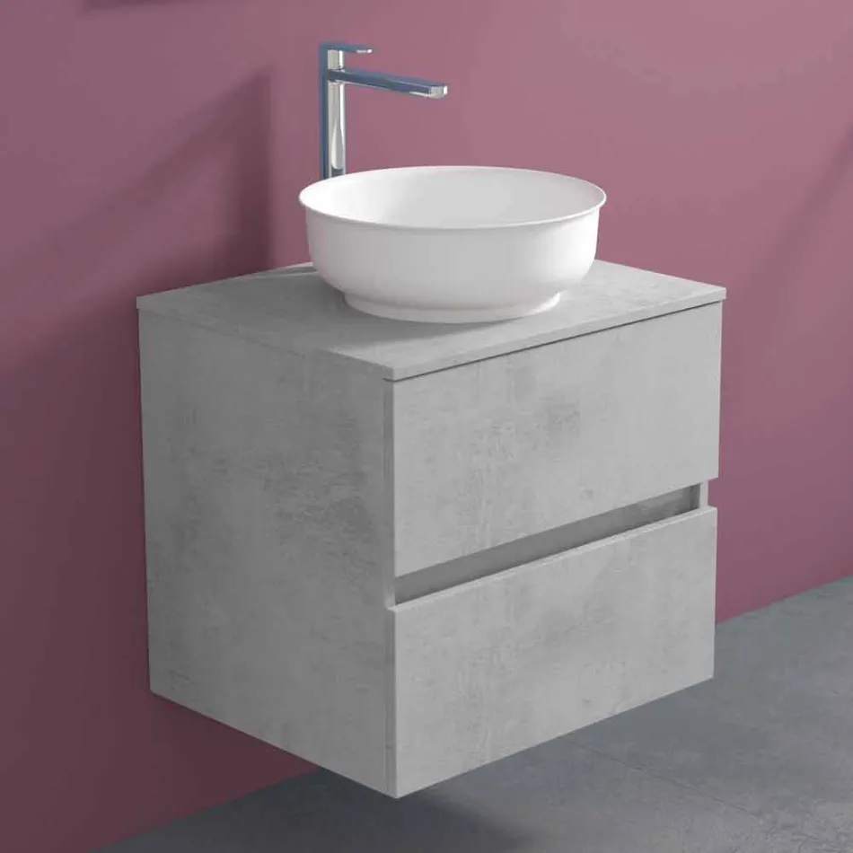 Mobile Bagno Sospeso con Lavabo da Appoggio Rotondo, Design Moderno - Dumbo Viadurini