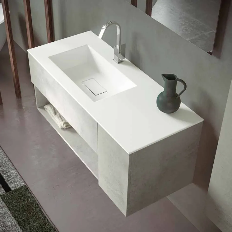 Mobile Bagno Sospeso e Lavabo Integrato, Design Moderno in 4 Finiture - Pistillo Viadurini