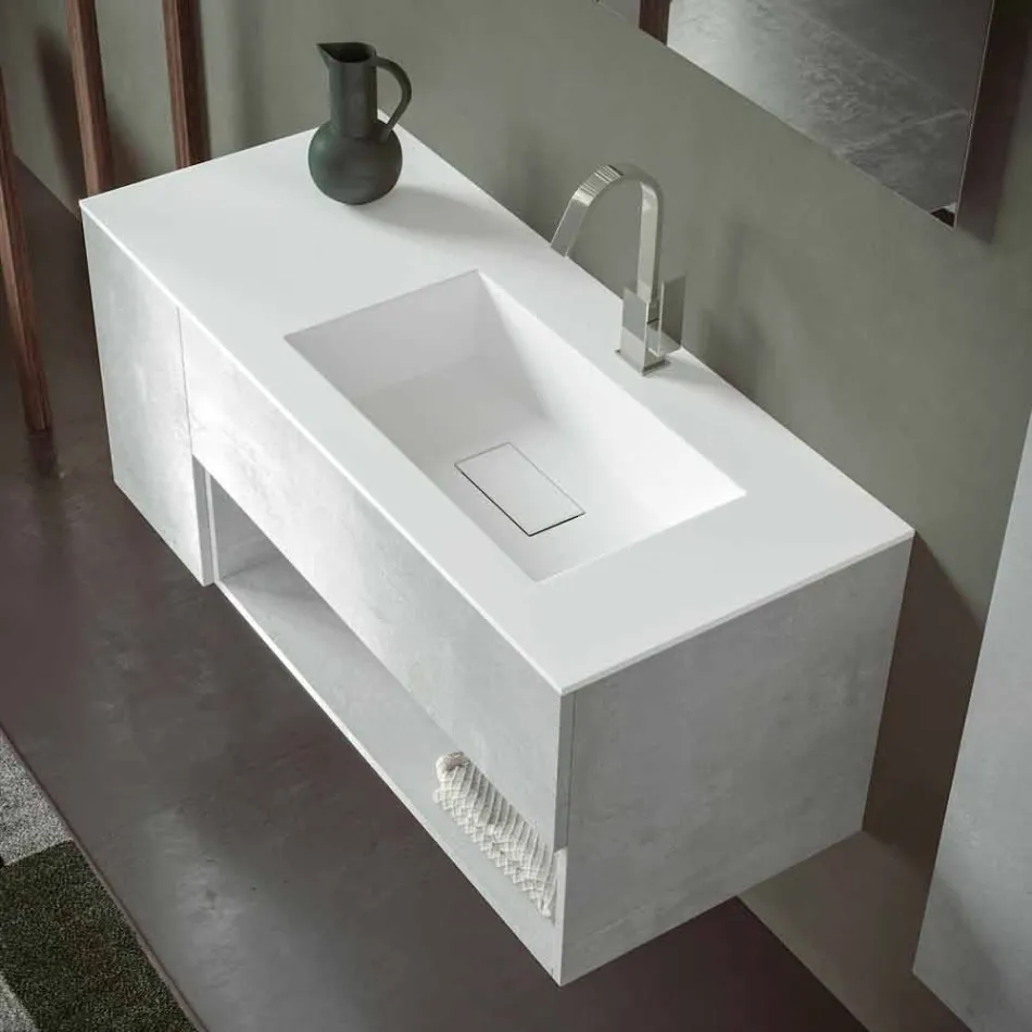 Mobile Bagno Sospeso e Lavabo Integrato, Design Moderno in 4 Finiture - Pistillo Viadurini