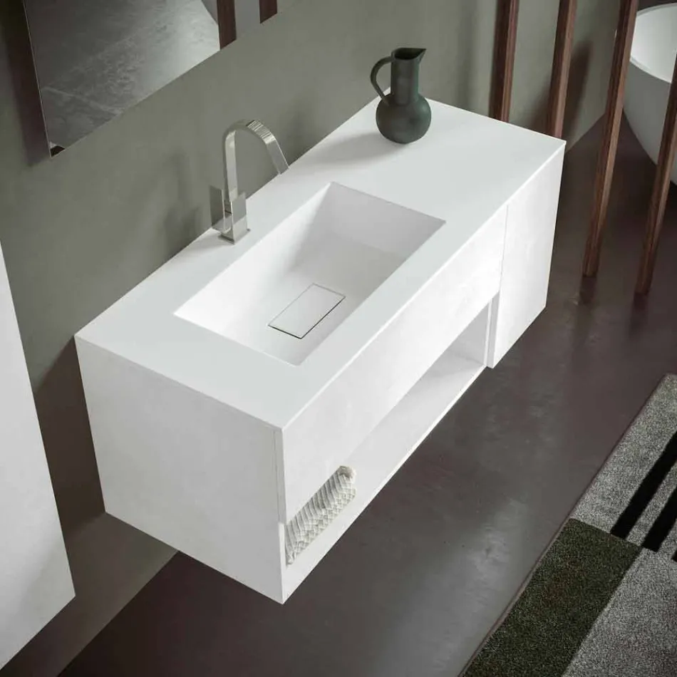 Mobile Bagno Sospeso e Lavabo Integrato, Design Moderno in 4 Finiture - Pistillo Viadurini