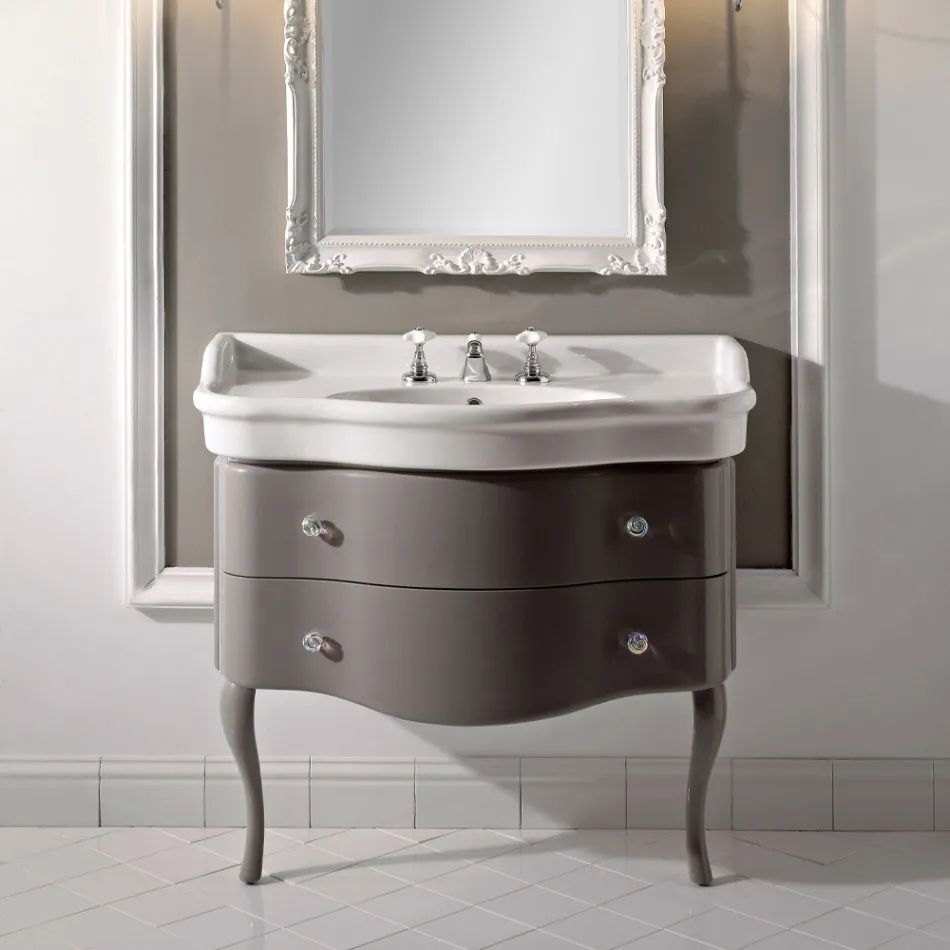 Mobile con Due Cassetti Laccato Lucido e Lavabo Made in Italy - Candy Viadurini