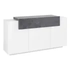 Mobile Credenza 4 Ante Legno Bianco e Antracite, Cemento o Acero - Therese Viadurini