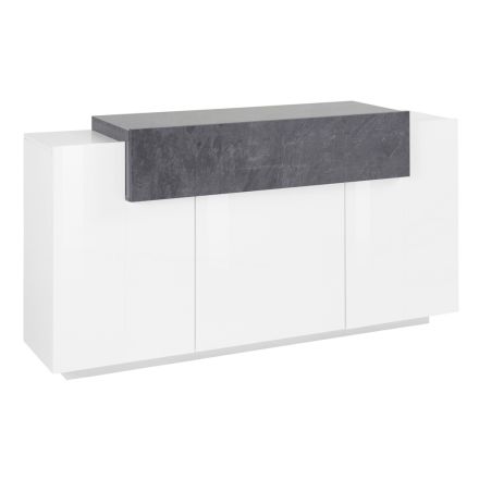Mobile Credenza 4 Ante Legno Bianco e Antracite, Cemento o Acero - Therese Viadurini
