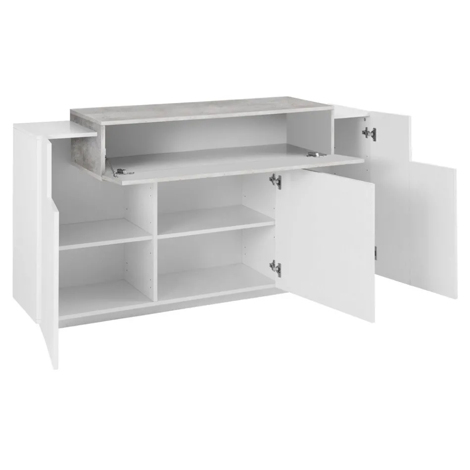 Mobile Credenza 4 Ante Legno Bianco e Antracite, Cemento o Acero - Therese Viadurini