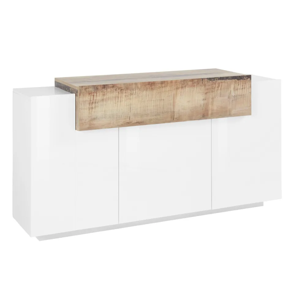 Mobile Credenza 4 Ante Legno Bianco e Antracite, Cemento o Acero - Therese Viadurini