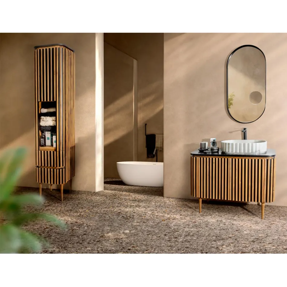 Mobile da Bagno a Colonna Realizzato in Teak Massello e Mogano - Plumeria Viadurini