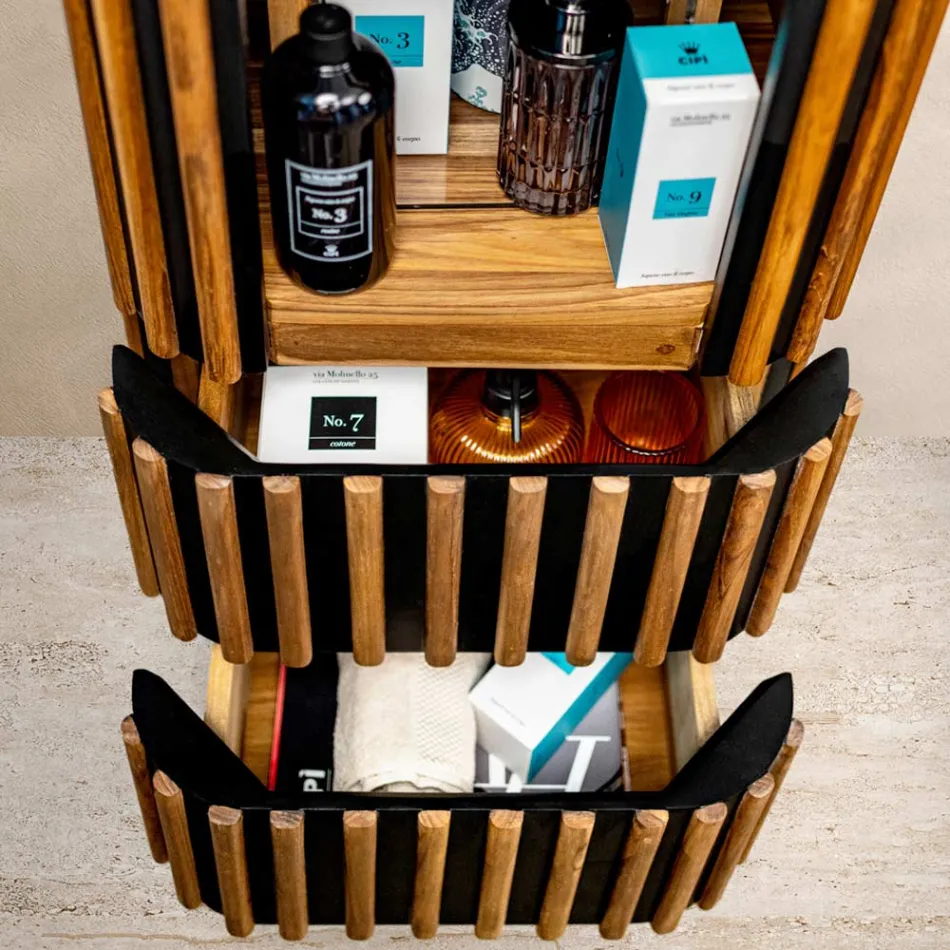 Mobile da Bagno a Colonna Realizzato in Teak Massello e Mogano - Plumeria Viadurini