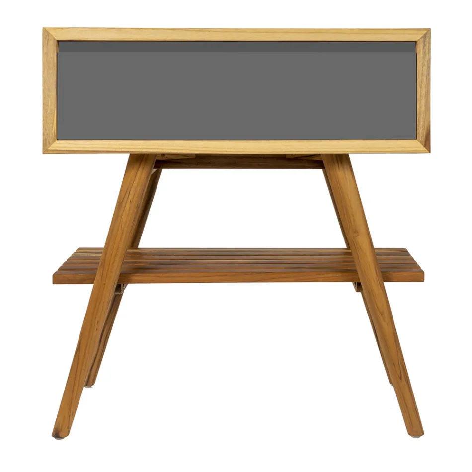 Mobile da Bagno a Terra in Teak Naturale con Appoggio Color Grigio - Gatien Viadurini