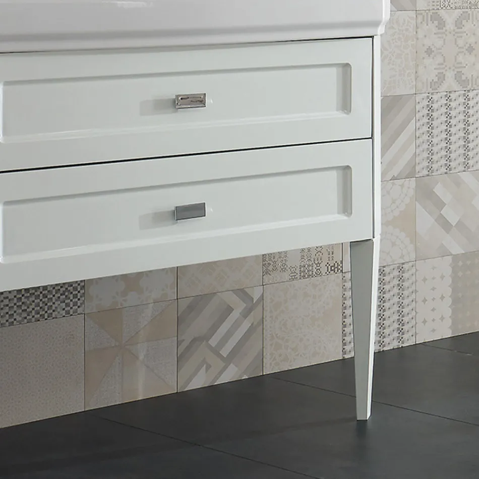 Mobile da Bagno con Due Cassetti e Lavabo in Ceramica Made in Italy - Rome Viadurini