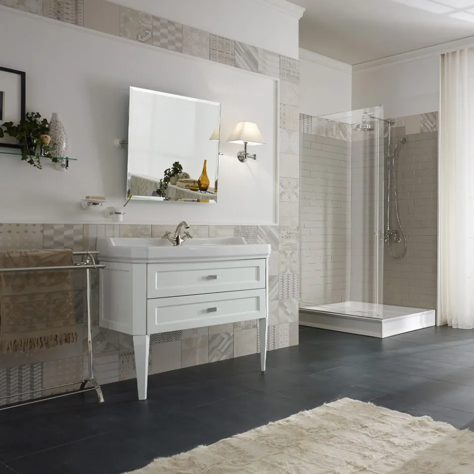 Mobile da Bagno con Due Cassetti e Lavabo in Ceramica Made in Italy - Rome Viadurini