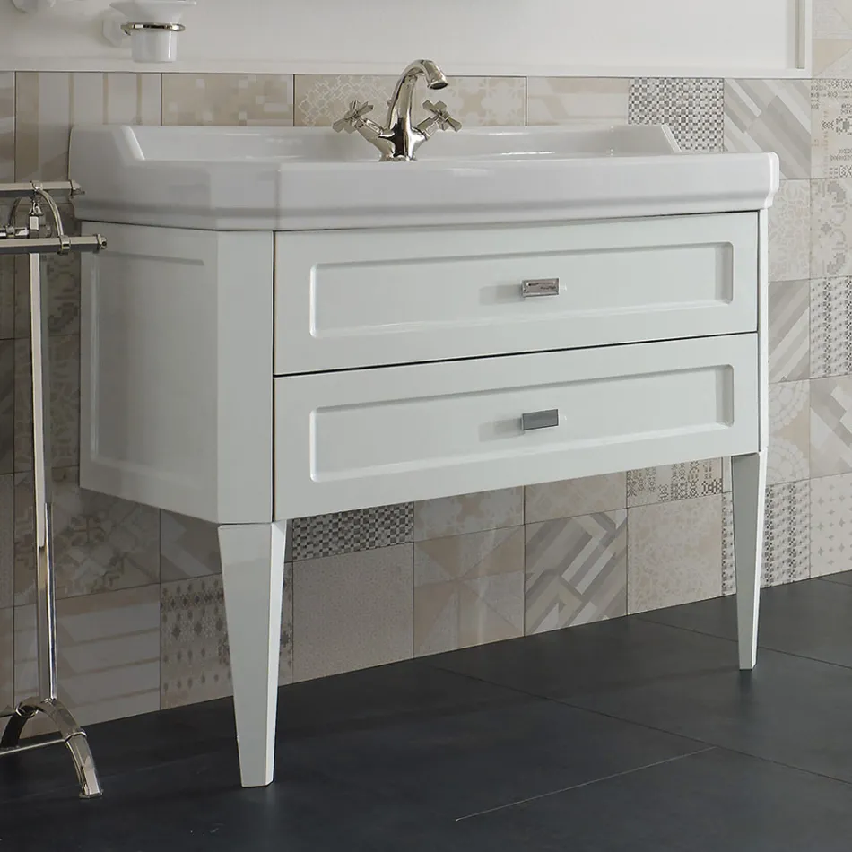 Mobile da Bagno con Due Cassetti e Lavabo in Ceramica Made in Italy - Rome Viadurini